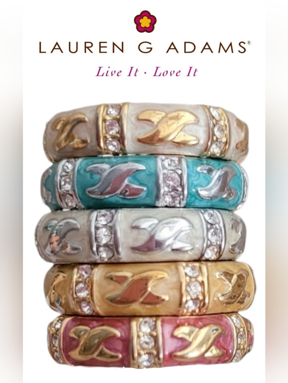 LGA Elegant Hugs Enamel Ring Band Red Pink Blue White Pearl Yellow Gold Silver 5